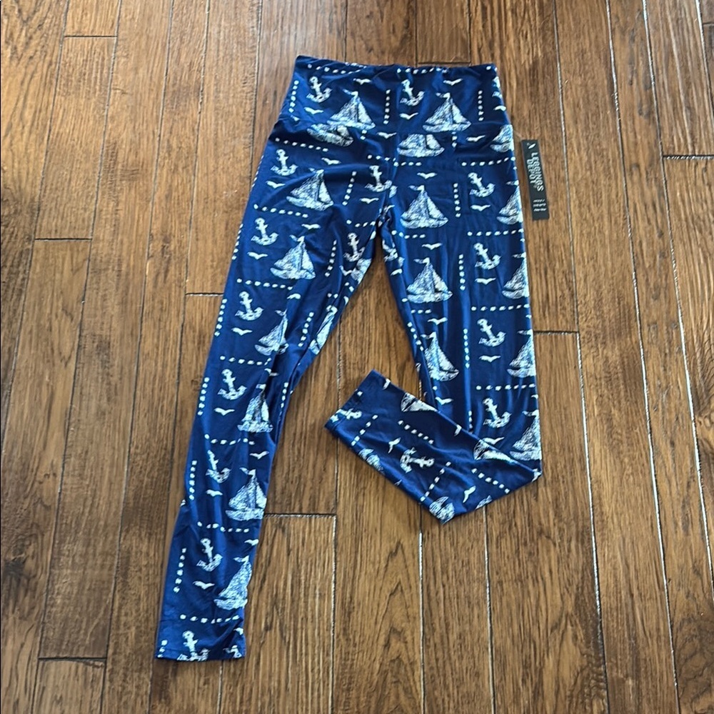 Navy Blue Leggings with Sailboats One Size